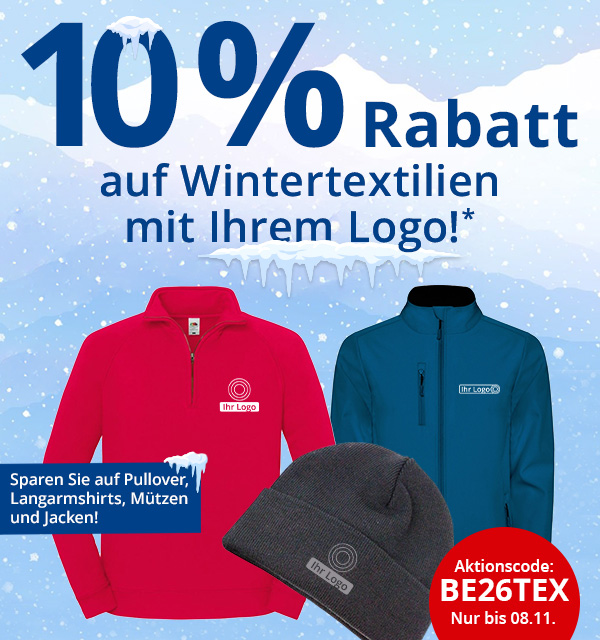  10% Rabatt auf Wintertextilien mit Ihrem Logo!